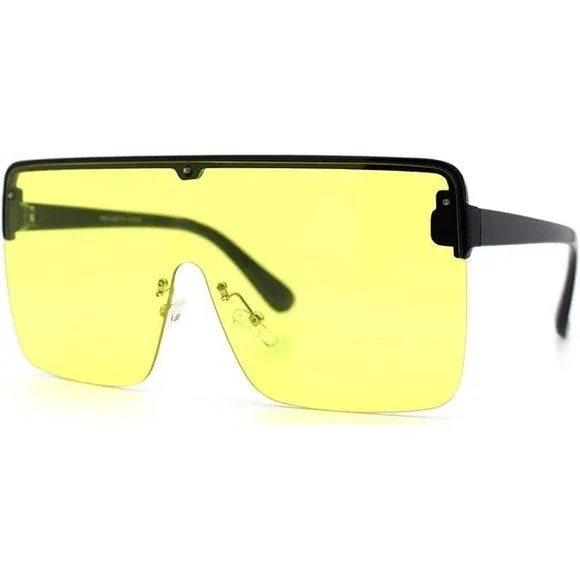 Shield Sunglasses Yellow Lens Flat Top Oversized Fashion Square Trendy Beach New
