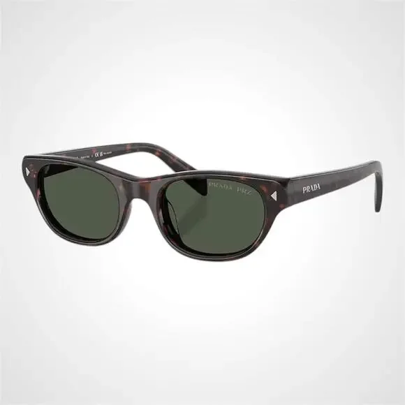 New PRADA Sunglasses Brown Havana Polarized Logo Cat Eye Square Grey Lens 50mm
