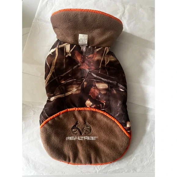 Realtree Camo Dog Vest Fleece Lined Pet Coat Orange Trim Medium