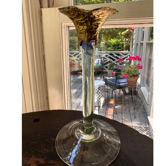 E. Bak Selvig Signed Studio Art‎ Glass Candlestick Brutalist Mixed Media