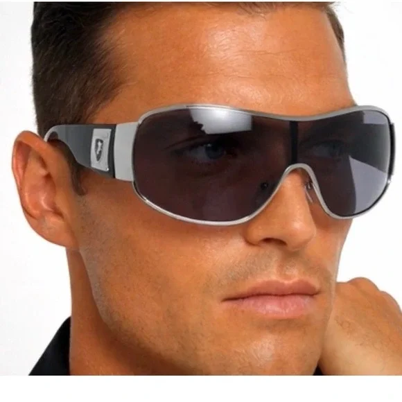 Men‎ Silver Shield Sunglasses Sporty Sleek MEtal Frame Oversized Shades Trendy