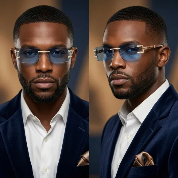 Men Sunglasses Hip Hop Gold Blue Lens Fashion Retro Designer Shades Lentes Gafas