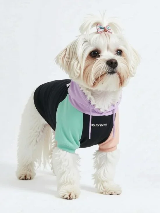 Cyber Punk Color Block Dog Hoodie Sweater Pastel Black Teal Size S