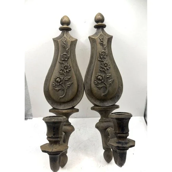 Vintage Pair Dart USA Syroco #4015 Wall Sconce Candle Holders 14