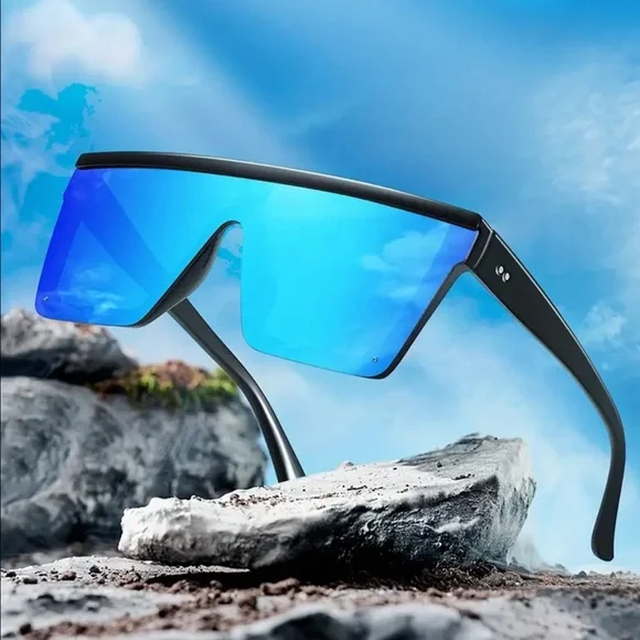 Fashion Men Women Sunglasses Blue Mirror Lens Square Flat Lens Beach Outdoor New