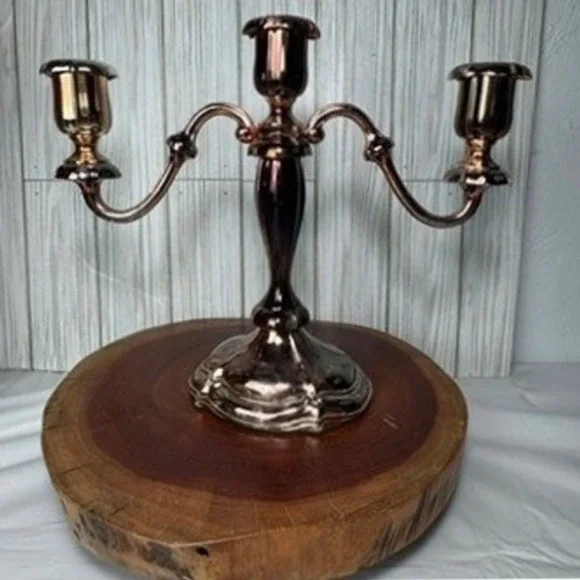 Oneida 3 Arm Candelabra Rose Gold Tone Metallic Candle Holder Gothic Centerpiece