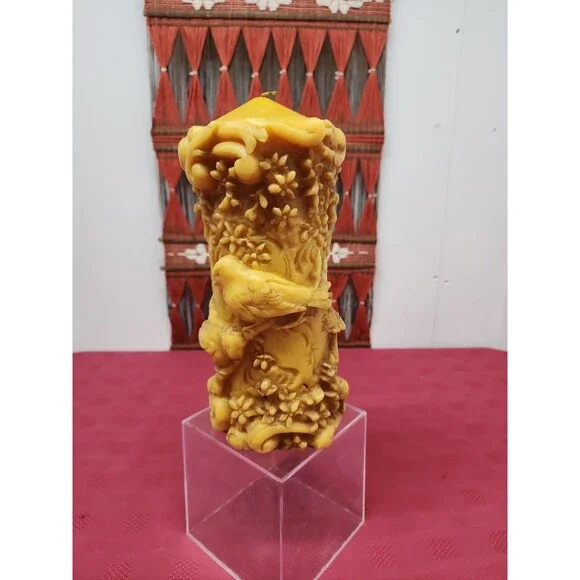 Vintage German Beeswax Johan Gunter Style Candle 1960's Unburned Birds & Flowers