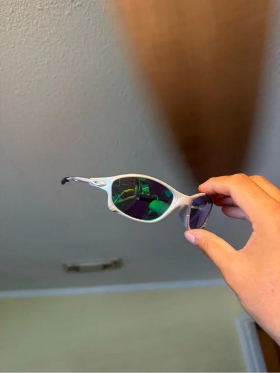 Sporty White Sunglasses with Oakleys  Green Mirrored Lenses