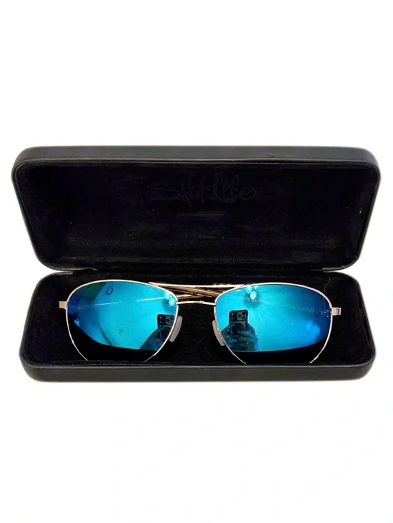 Salt Life Aviator Sunglasses Polarized Blue Mirrored Lenses Gold Frame