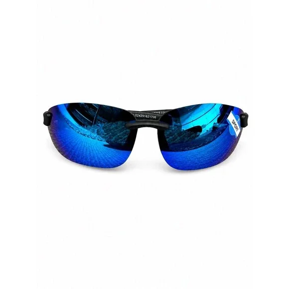 Piranha Sport Sunglasses Blue Mirror Wrap UV400 Rimless Running Cycling NWT