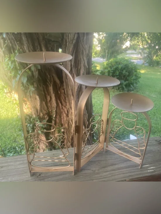 Vintage Gold Metal Angel 3 Tier Hinged Candle Holders Set - Home Accents