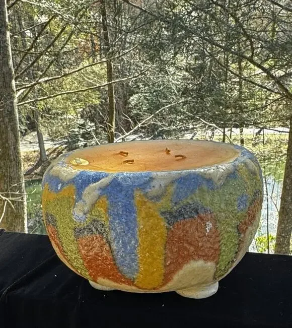 Large 3 Wick Ceramic Bowl Candle Colored Indian Style Pottery -A26