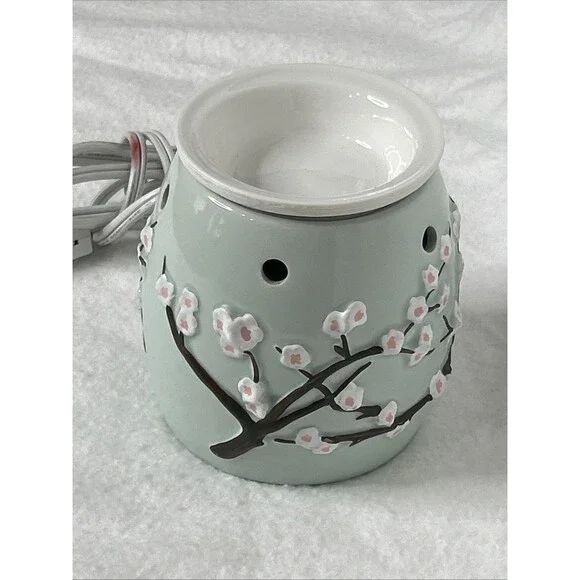 Scentsy Aqua Blue Cherry Blossom Portable Electric Wax Warmer Retired Boho Decor