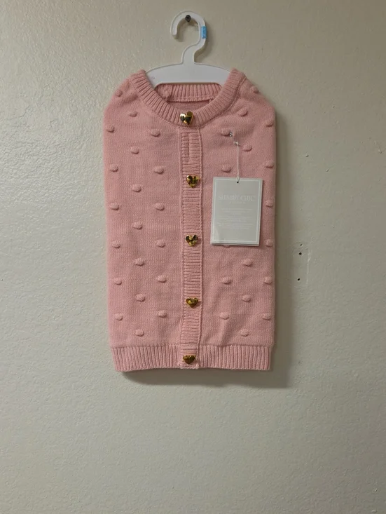 Shabby Chic Boutique Pink Bobble-Knit Dog Cardigan with Gold Heart Buttons