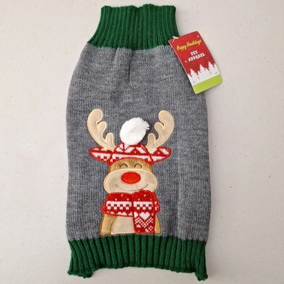 Warm Dog Knit Winter Sweater Christmas Rudolph Size S up to 12