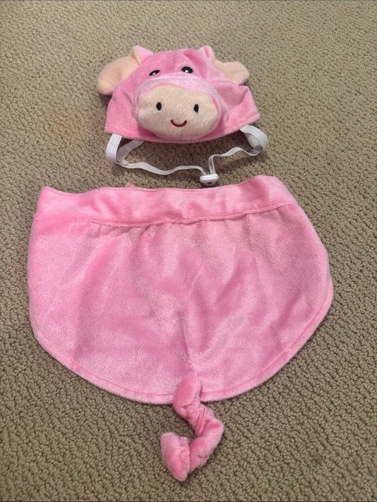 Plush Pink Pig Costume Cape and Hat for Dogs - Cute Pet Dress-Up - M/L