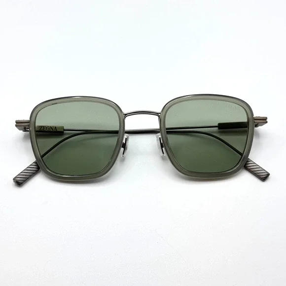 Ermenegildo Zegna Sunglasses EZ0277 20N Gray Geometric Frame Green Lens 47mm
