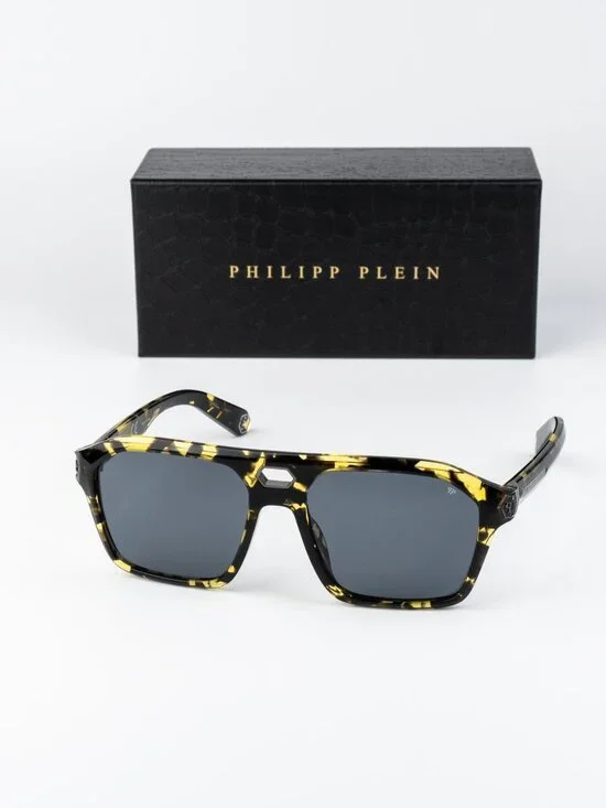 Philipp Plein Men Sunglasses Havana Grey Pilot SPP072M 0709 NEW AUTHENTIC