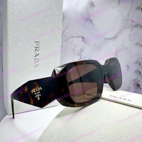 PRADA Sunglasses New Brown Tortoise Acetate PR 17WS Symbole Logo Italy Authentic