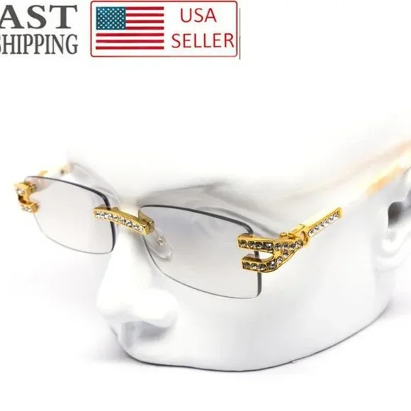 Men Clear Sunglasses Square Gold Classic Shades Hip Hop Iced Out Diamond Lentes‎