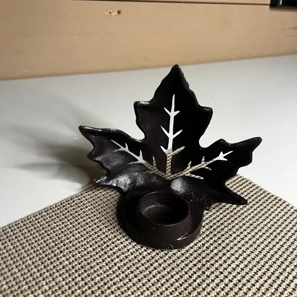 Cast Iron Maple Leaf Tea Light Candle Holder Bronze Brown Rustic Fall Decor
