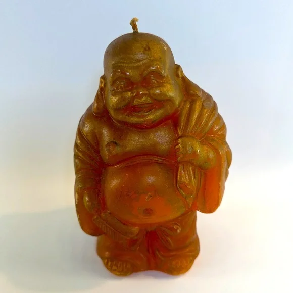 VTG Happy Buddha Shaped Amber Colored Candle Chinese Buddhism‎ Decor