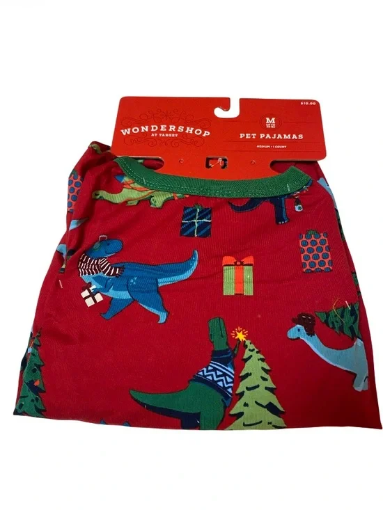Wondershop Red Holiday Dinosaur Pet Pajamas with Green Trim NWT Size Medium