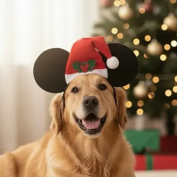 NWT Disney Rubies Pets Mickey Red Santa Hat Mistletoe Pet Ears M/L