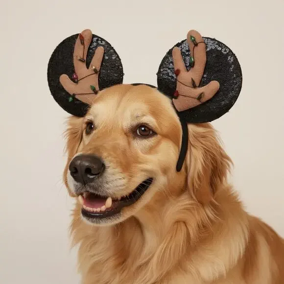 NWT Disney Rubies Pets Mickey Reindeer Christmas Lights Pet Sequined Ears M/L
