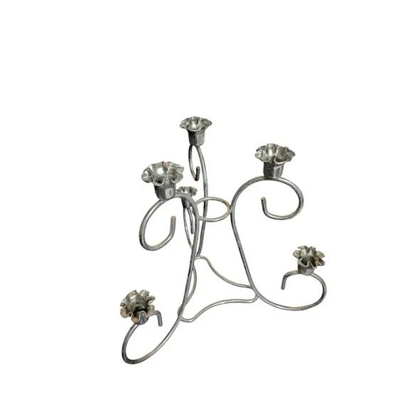 Vintage Silverplate 5 Arm Candelabra‎ Wire Floral Candle Holder Centerpiece