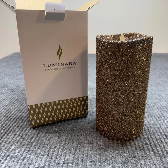 Luminara‎ LED Flame Effect Candle 7in Chocolate Glitter Remote Battery Flameless