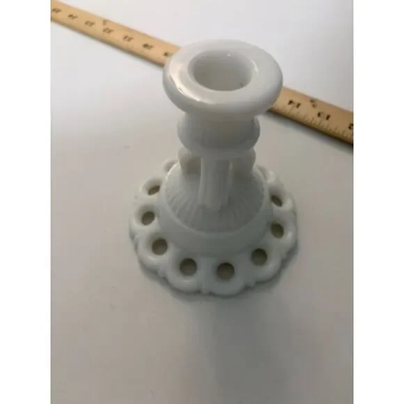 Westmoreland Doric lace milk glass candle holder