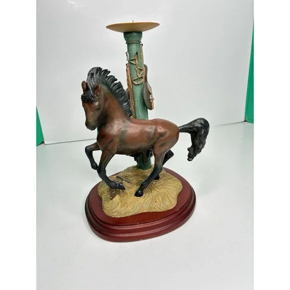 Danbury Mint Noble Brown Stallion Candlestick Holder By Gianni Benveuti