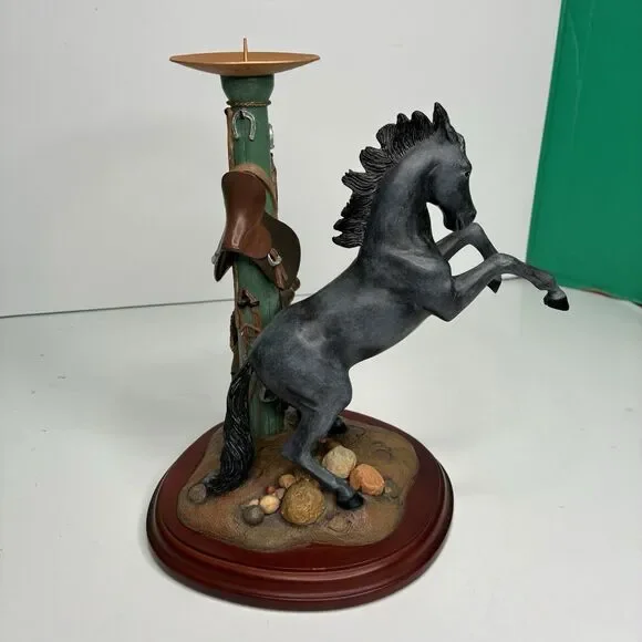 Danbury Mint Noble Black Stallion Candlestick Holder By Gianni Benveuti