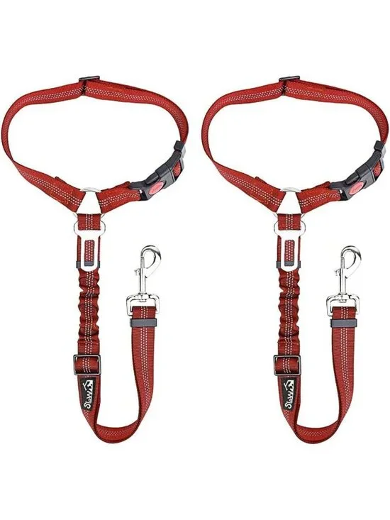Adjustable Dog Car Seat Belt & Harness - 2 Pack Reflective Safety Tether