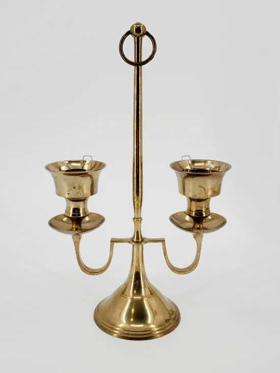 Brass Candelabra Double Arm Candle Stick Holder 12 Inch Tall Vintage