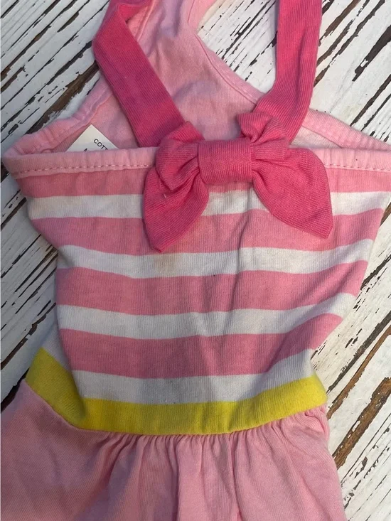 Pink Striped Dog Sundress with Bow Medium