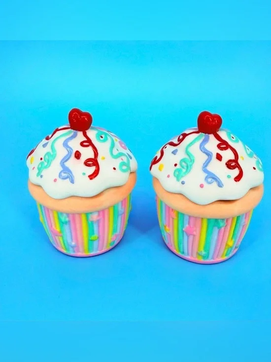 NIB PartyLite Ceramic Cupcake Votive Candle Holder Set 2 Birthday Decor Gift