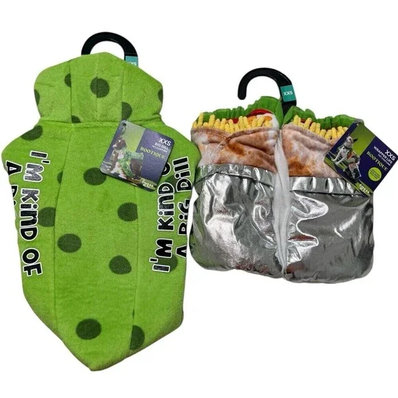 NEW 2 PC BOOTIQUE Dog PICKLE & BURRITO Halloween Costumes XXS 9-11
