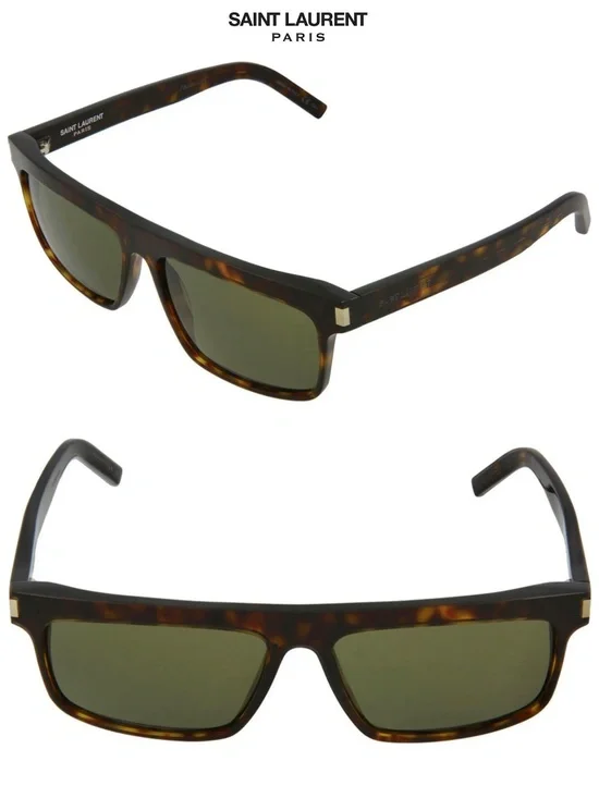 SAINT LAURENT SL246 002 MEN HAVANA GREEN RECTANGULAR SQUARE SUNGLASSES. 57 mm