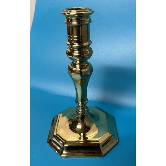 Baldwin Brass Candlestick Holder – Octagon Base – 6.5” Tall – Colonial Style