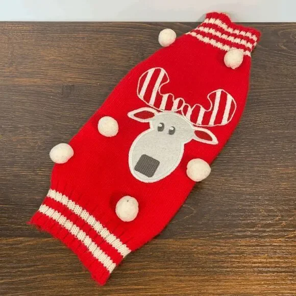 Petco Knitted Coat Dog Winter Clothes Reindeer Christmas Sweater Red White Small