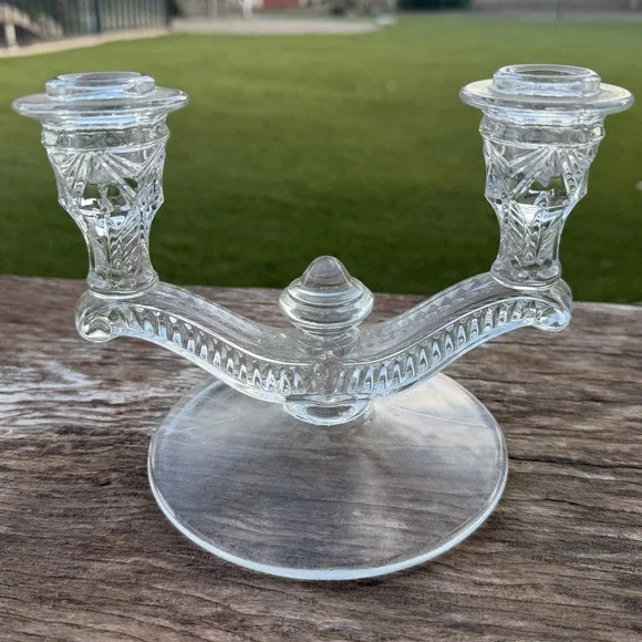 Indiana Glass Company Gothic Double Candlestick Holder Candelabra Witchy Macabre