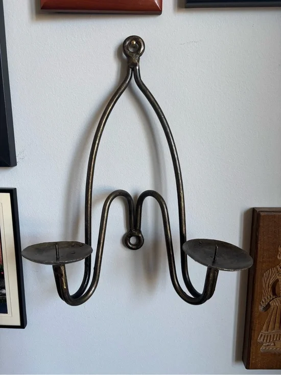 Hand-Forged Aged Metal Double Candle Wall Sconce