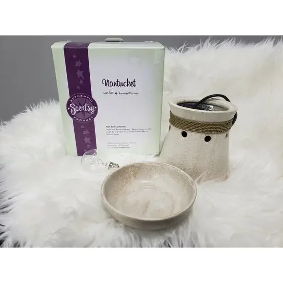 NEW UNUSED SCENTSY Nantucket Nautical Boho Beige Mid-Size‎ Wax Warmer natural