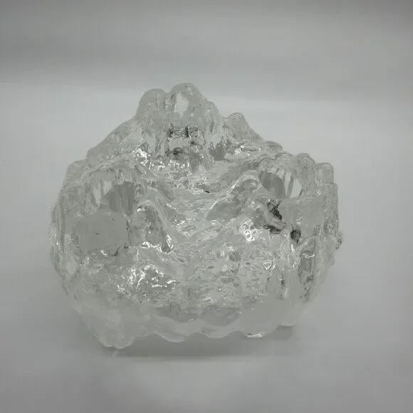 Glass Ice Icicle L.E. Smith Brutalist Reversible Crystal Candle Holder Pillar