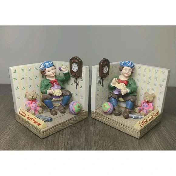 Vintage Little Jack Horner Bookends 3D Nursery Rhyme Resin 4x4