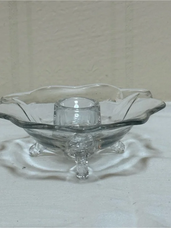 Fenton Clear Glass Candle Footed Dish