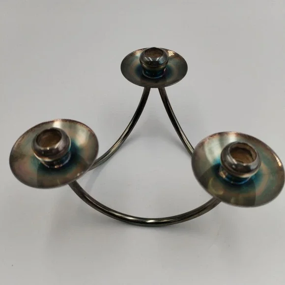 Vintage MCM Danish Berg Silverplate Candelabra Tripod Candle Holder‎ Denmark