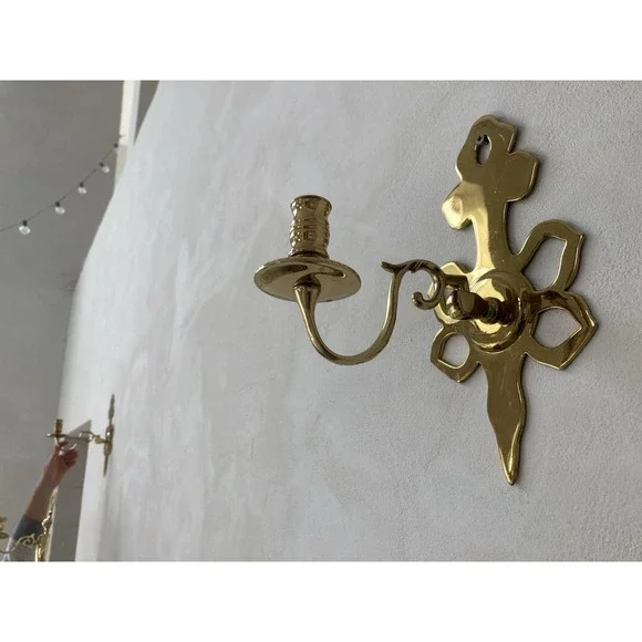 Vintage Lot of 2 Piano‎ Candle Holders Wall Mounted Solid Brass 12